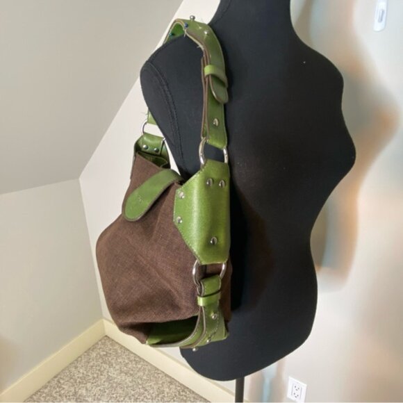 MATT  & NAT Vegan Brown Green Shoulder Bag Canvas Faux Leather - Picture 3 of 16